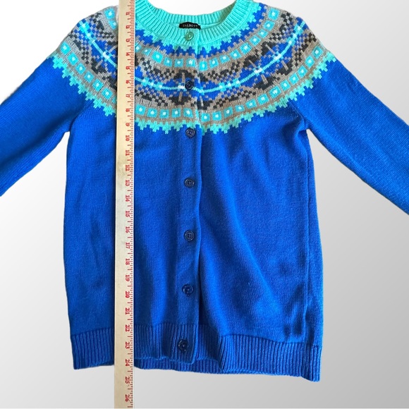 Talbots Royal Blue Green Tan Wool Blend Fair Isle Nordic Cardigan Sweater in XS - Picture 6 of 9